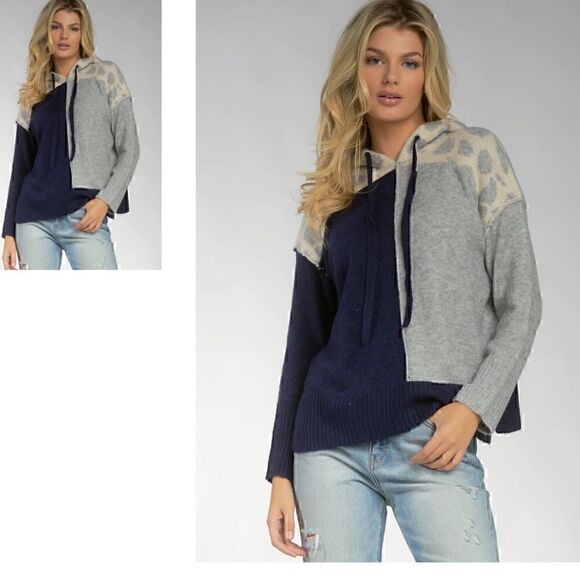 Elan Sweater Womens size small Solid & Printed Knit Color Block Hoodie - Picture 1 of 10